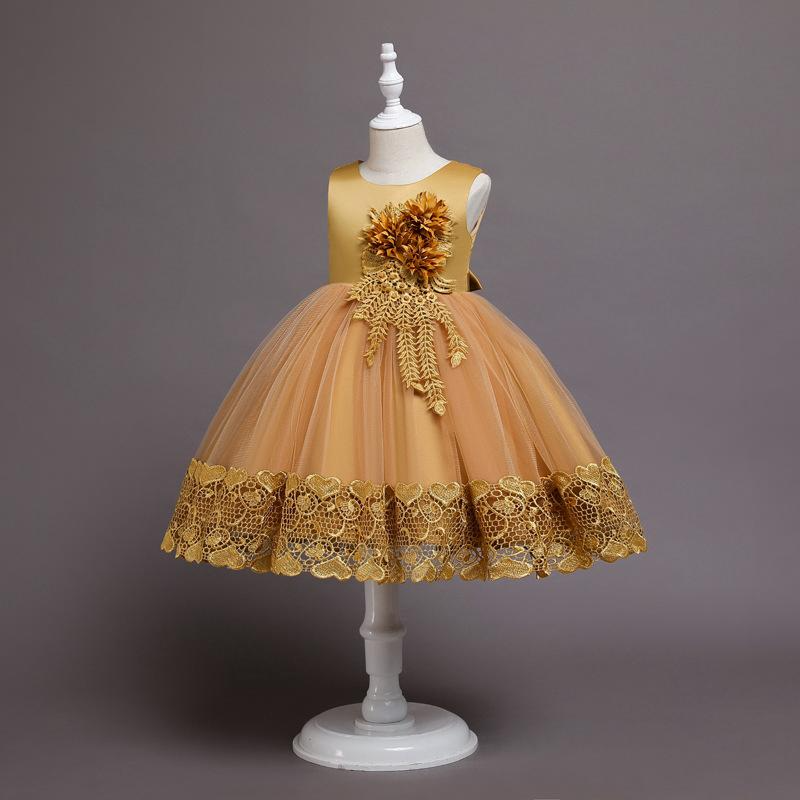Robe de Cérémonie Enfant Fille Or Caramel – Édition Élégance Royale (4 à 8 ans)