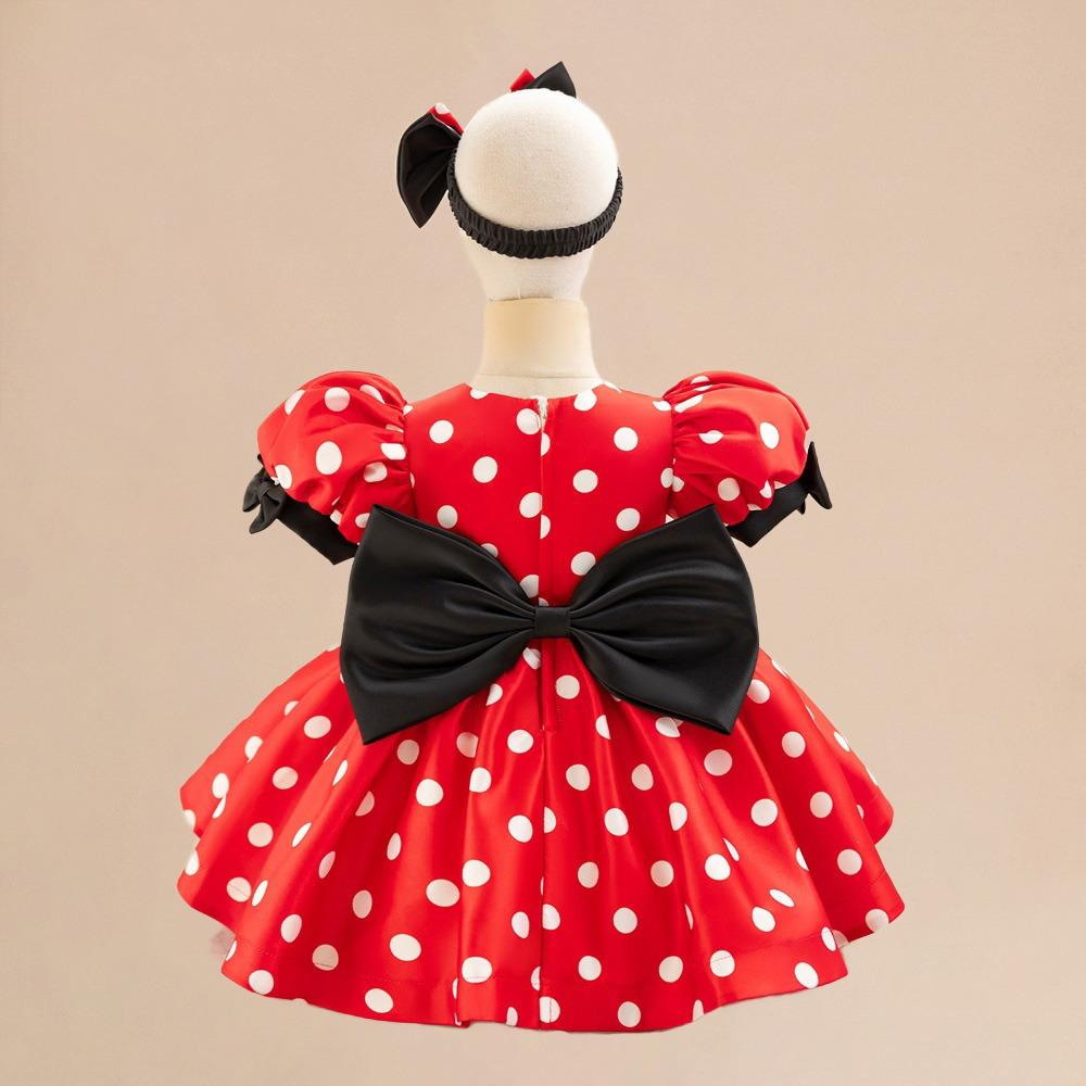 VICKACH – Robe Festive Luxe Rouge Pois Blancs + Nœud Royal Noir (Édition Fêtes Kinshasa/Lubumbashi)