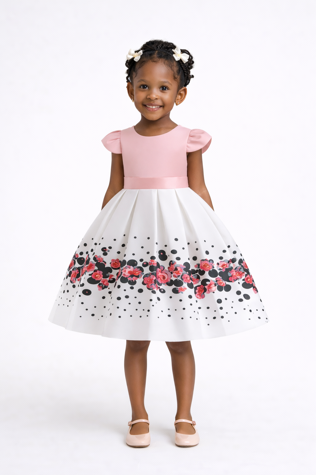 Robe fille cérémonie rose & blanc à pois – robe enfant fête, robe anniversaire, robe mariage, robe baptême