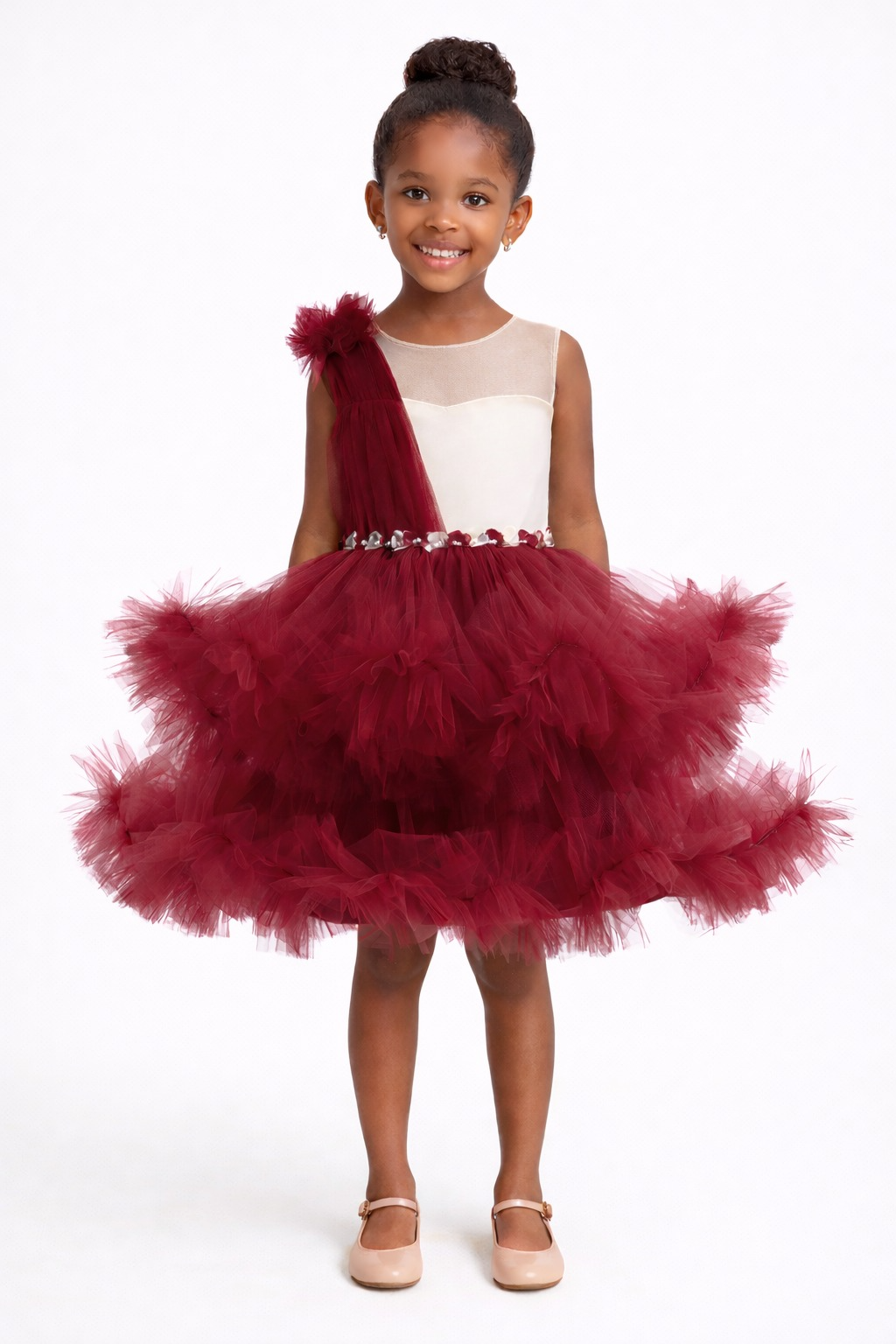 VICKACH Robe fille cérémonie bordeaux “Grand Nœud” – robe enfant princesse pour mariage, baptême, anniversaire